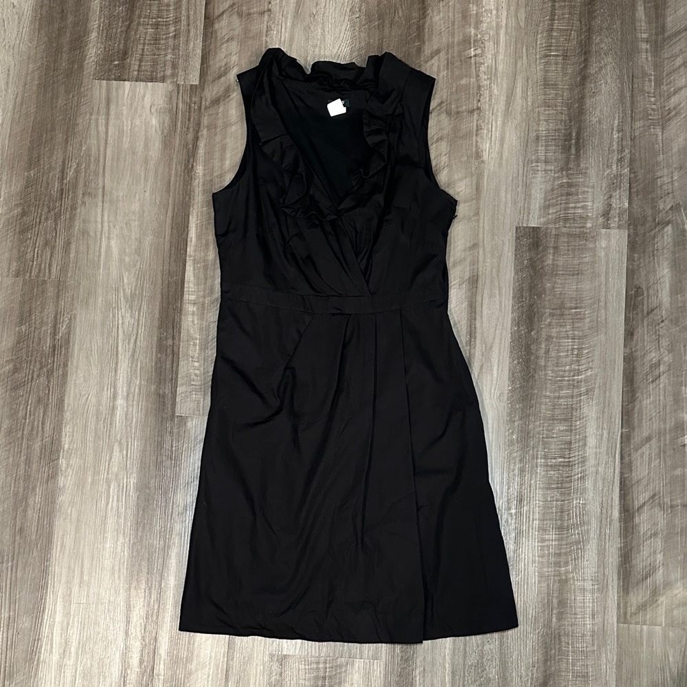 J. Crew Black Ruffle V-Neck Cotton Dress - 8